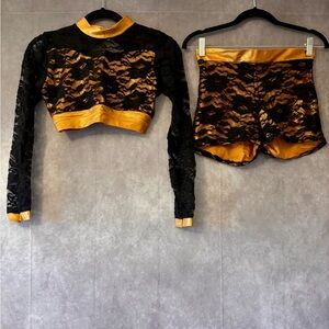 Gold and Black Lace Kids Dance Costume